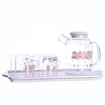 Juego de Tazas Y Tetera de Vidrio