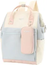 Mochila Himawari - CT-040 (Bege Claro, Azul Pastel e Rosa Antigo)