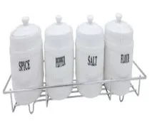 Juego de Porta Condimentos de Ceramica Blanco c/Base de Metal 4PZS 300ML