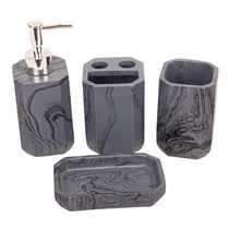 Kit Banheiro Porcelana Cinza Marmorizado 4PÇS