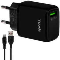 Carregador de Parede Yookie EI2Y / 18W / USB-A + Cabo USB-A/ Lightning / Bivolt - Preto