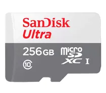 Cartão de Memória Micro SD Sandisk Ultra 256GB / C10 / 100MBS - (SDSQUNR-256-GN6TA)