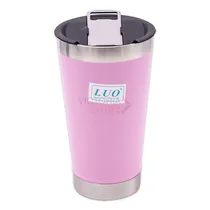 Copo Termico Luo LU-4720 com Tampa e com Abridor 600ML / Aço Inox - Rosa Claro