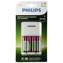 Carregador de Pilhas Philips SCB2445NB/97 Bivolt + 4 Pilhas AA - Branco