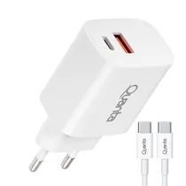 Carregador Tomada Quanta QTCACR2 USB 3.0 / USB-C - Branco + Cabo USB-C / USB-C