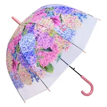 Guarda Chuva Automático Reforçado com Desenho Hortencias Rosa.