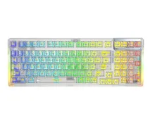 Teclado Game Mecânico Sem Fio 95% Aula F98, Tri-Modes, USB-A/USB-C/Bluetooth/Wifi 2.4GHZ, RGB, Inglês, White Gasket Transparent