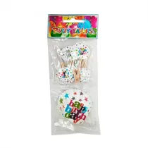 Kit Party Flavor Toppers e Forminhas para Cupcake Happy Birthday Estrelas 24PCS