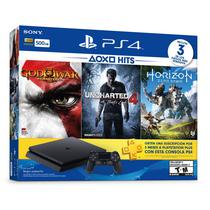 Capa para Caixa PS4 Slim 500GB c/3 Jogo God Of War-Uncharted-Horizon