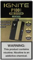 Vape Descartável Ignite P100 Pro Menthol 10000 Puffs Pod System Gold