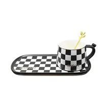 Juego de Taza Y Plato Good Life 308184 Con Cuchara 220ML Negro - Blanco
