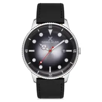 Relogio Analógico Masculino Daniel Klein DK.1.12668-1 Premium Gents / Pulseira de Couro Genuino - Preto/Prata