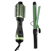 Kit Escova Alisadora e Modelador de Cabelo Luo LU-4657 / 220V ~ 50/60HZ - Preto/Verde