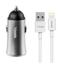 Carregador Veicular Yookie PC1 - 2X USB - com Cabo USB Lightning - 2.4A - Prata