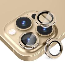 Pelicula Protetora de Vidro para Camera 4LIFE para iPhone 14 Pro / 14 Pro Max / Aneis de Metal / Anti-Riscos - Um Conjunto (3 Pecas) - Gold