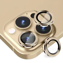 Pelicula Protetora de Vidro para Camera 4LIFE para iPhone 14 Pro / 14 Pro Max / Anéis de Metal / Anti-Riscos - Um Conjunto (3 Peças) - Gold