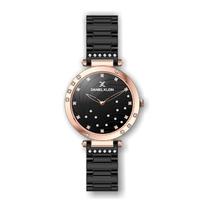 Relogio Analogico Feminino Daniel Klein Premium DK.1.12364-6 - Preto e Rosa Ouro