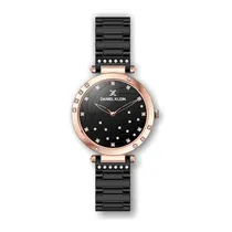 Relógio Analógico Feminino Daniel Klein Premium DK.1.12364-6 - Preto e Rosa Ouro