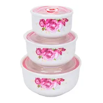 Conjunto de Taças de Vidro com Tampa de Silicone 3 Peças - Branco e Vermelho