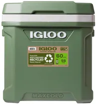 Caixa Térmica Igloo com Rodas Ecocool Vintage 60QT - Verde