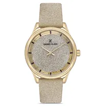 Relógio Analógico Feminino Daniel Klein DK.1.12667-3 Premium Ladies / Pulseira de Couro - Dourado Glitter