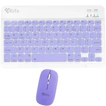 Kit Teclado Sem Fio 4LIFE FL030PP Inglês + Mouse 1.600 Dpi - Roxo/Branco