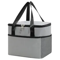 Bolsa Térmica com Fecho e Alças 24X26X19CM - Cinza com Preto