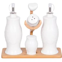Condimentero de Cerâmica – Set com 4 Peças + Suporte