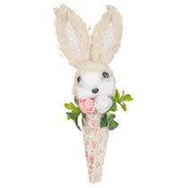 Pendurador de Coelho de Páscoa com Flores 20CM Rosa