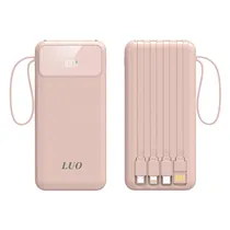 Carregador Portatil Powerbank Luo LU-6071 / 12000MAH / 2X USB-A / 1X USB-C / Cabo Embutido Micro-USB / USB-C / Lightning / USB-A - Rosa
