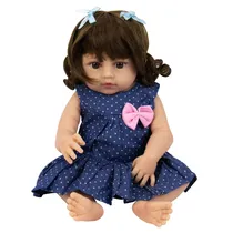 Boneca Baby Reborn V-42 - 48CM - Silicone - Vestido Azul
