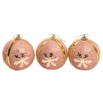 Bola de Natal Vermelha/Dourada com Design de Flocos 8CM 3 Peças.