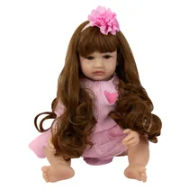 Boneca Baby Reborn V-50 - 55CM - Silicone - Vestido e Casaco Rosa