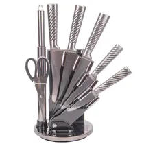 Jogo de Facas Bass para Cozinha Inox 7 Peças + Suporte Giratorio Cor Listras Pretas