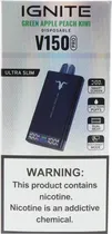 Vape Descartável Ignite V150 Pro Green Apple Peach Kiwi 15000 Puffs
