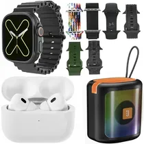 Kit Relógio K28 Combo 49 MM com Bluetooth + Fone de Ouvido Sem Fio + Speaker Preto