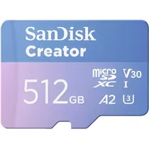 Memória Micro SD Sandisk Creator 190-130MB/s Uhs-I U3 V30 512 GB - (SDSQXAV-512G-GN6MS)