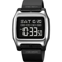 Relógio Masculino Digital Skmei 2193 Sibk Prata Preto