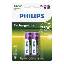 Pilhas Recarregável Philips AA com 2 Pilhas / 2500MAH - R6B2RTU25/97