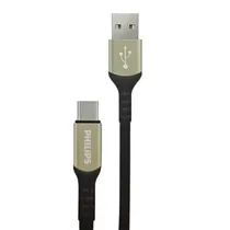 Cabo Philips DLC5001CAB/70 USB A USB-C 1 Metro - Black/Silver  Cabo Philip...