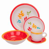 Conjunto de Porcelana 20PZ Flores Vermelhas Detalhe Laranja