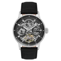 Relogio Analógico Masculino Daniel Klein DK.1.14013-1 Skeleton / Pulseira de Couro - Preto/Plateado