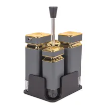 Porta Tempero Giratório Condimento Inox Cinza Quadrado 4PC