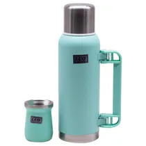 Garrafa Termica Luo LU-4304 de Aço Inoxidavel / 1 Litro + Cuia de 160ML - Verde Claro