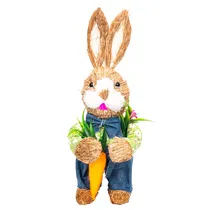 Coelho de Páscoa Decorativo de Palha com Cenoura 34CM
