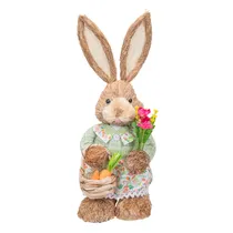 Coelho Da Páscoa Decorativo de Palha 45 CM com Vestido