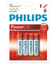 Pilhas Alcalinas Philips AAA com 4 Power Life - (LR03-P4B/97)