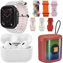 Kit Relógio K28 Combo 49 MM com Bluetooth + Fone de Ouvido Sem Fio + Speaker Vermelho