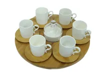 Juego de Tazas Y Azucarero Con Base Y Platillitos Bambu 6PZS