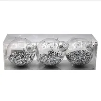 Bola de Natal Transparente com Lascas Prateadas 8CM 6 Peças.